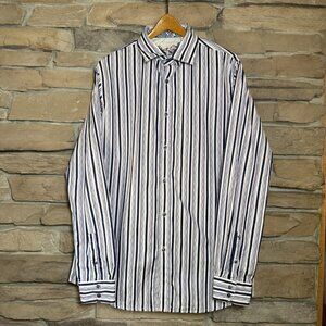 Robert Graham Men’s Dress Shirt XLT Striped Button Front Long Sleeve 100% Cotton